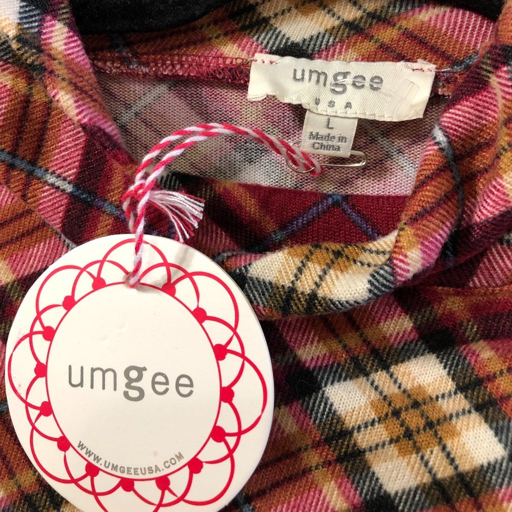 NWT UMgee L TARTAN plaid mock neck knit pullover - Picture 4 of 7